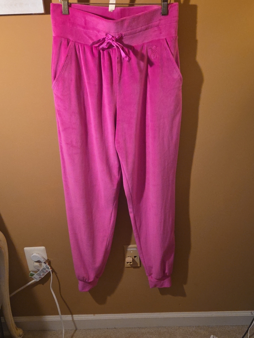 Victoria's Secret Hot Pink Velour-like Jogger Pants with Drawstring